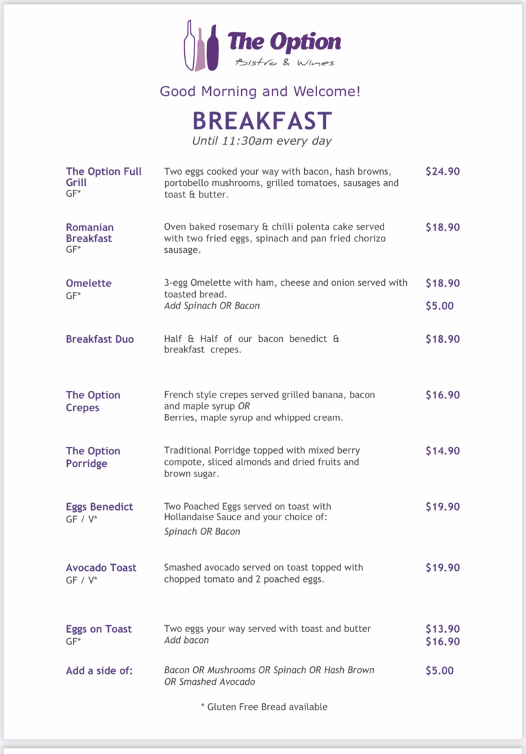 The Option breakfast, kids breakfast